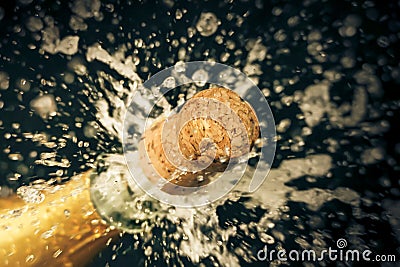 a champagne cork is popping out Stock Photo