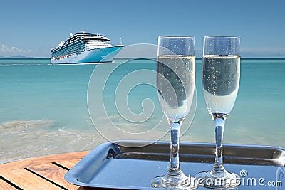 Champagne and cruise ship Stock Photo