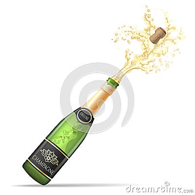 Champagne bottle pop and fizz Vector Illustration