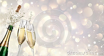 Champagne Explosion With Toast Of Flutes Stock Photo