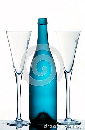 Champagne flutes & bottle Stock Photo