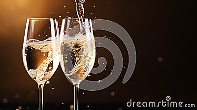 champagne French sparkling wine made from grapes banner copy space background poster greeting card, happy birthday new Stock Photo