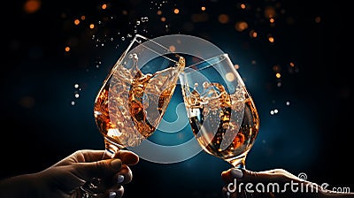 champagne French sparkling wine made from grapes banner copy space background poster greeting card, happy birthday new Stock Photo