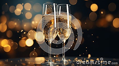 champagne French sparkling wine made from grapes banner copy space background poster greeting card, happy birthday new Stock Photo