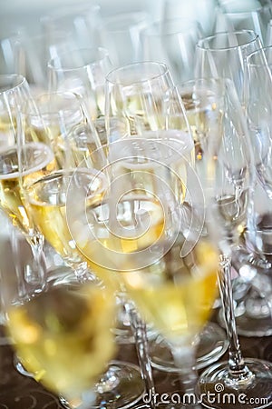 Champagne in the glases on the buffet table, celebration holidays Stock Photo