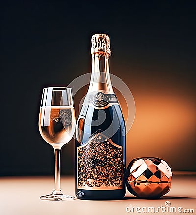 Champagne and glass against a Christmas background Stock Photo