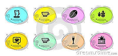 Champagne glass, Dry cappuccino and Coffee beans icons set. Coffee shop, Mocha and Teacup signs. Vector Vector Illustration