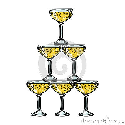 Champagne glass pyramid tower engraving vector Vector Illustration