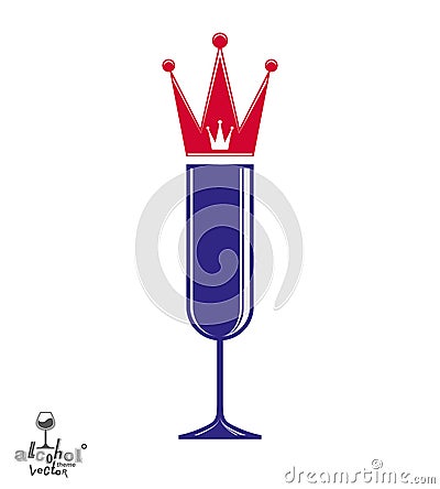Champagne glass with royal crown, decorative goblet Vector Illustration