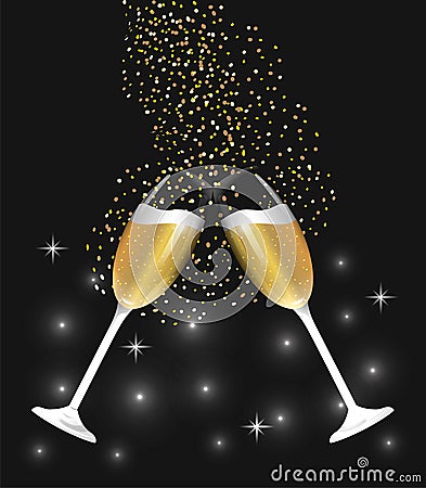 Champagne glass splashing to celebrate new year Vector Illustration