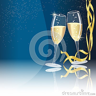 Champagne glasses on blue - new year concept Vector Illustration