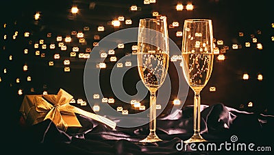 Champagne glasses on bokeh background Stock Photo