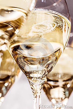 Champagne glasses on dark stone Background Stock Photo