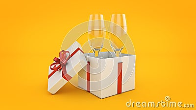 Champagne glasses and gifts ready to bring in the new year. Stock Photo