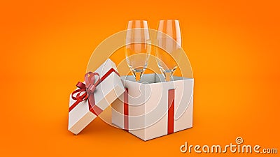 Champagne glasses and gifts ready to bring in the new year. Stock Photo