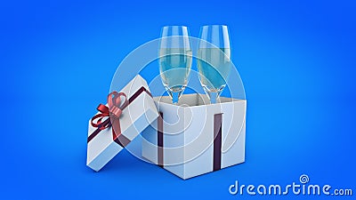 Champagne glasses and gifts ready to bring in the new year. Stock Photo