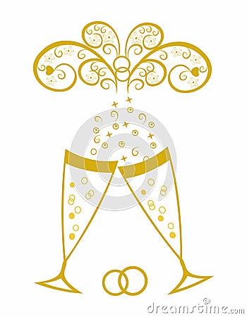 Champagne glasses. Golden wedding celebration Vector Illustration