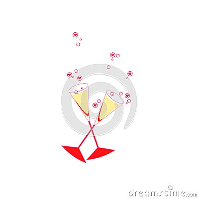 Champagne glasses with littl hearts Vector Illustration