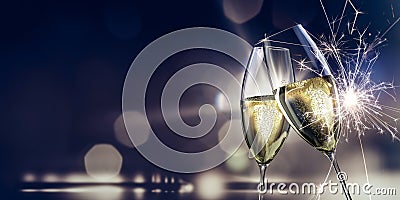 champagne glasses New Year's Eve Cartoon Illustration