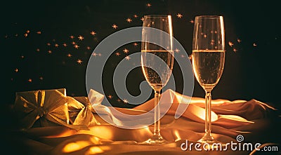 Champagne glasses on stars bokeh background Stock Photo