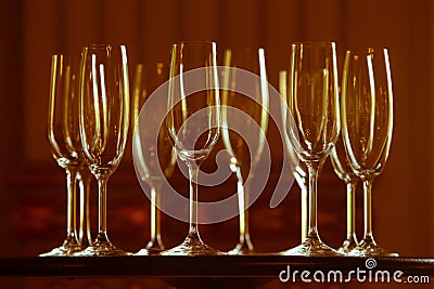 Champagne glasses on table Stock Photo