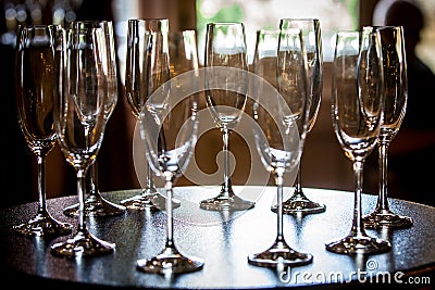 Champagne glasses on table Stock Photo