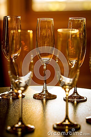 Champagne glasses on table Stock Photo