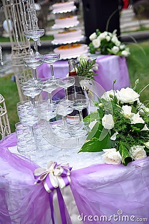 Champagne glasses tower Stock Photo
