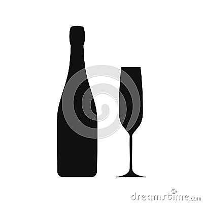 Champagne goblet and bottle icon. Vector illustration. Vector Illustration