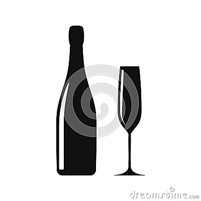 Champagne goblet and bottle. Vector illustration. Isolated. Vector Illustration