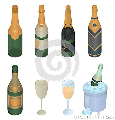 Champagne icons set, isometric style Vector Illustration