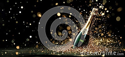 champagne with luxury gold sparkles in dark.celebration carnival festival concepts design.fantasy miracle style Stock Photo