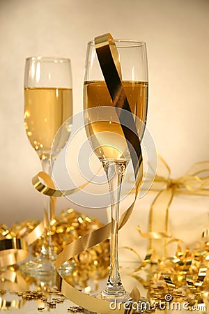 Champagne and ribbons Stock Photo