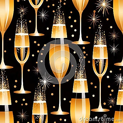 Champagne celebration, festive party, elegant luxury retro vintage art deco style illustration Cartoon Illustration