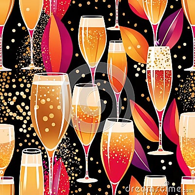 Champagne celebration, festive party, elegant luxury retro vintage art deco style illustration Cartoon Illustration