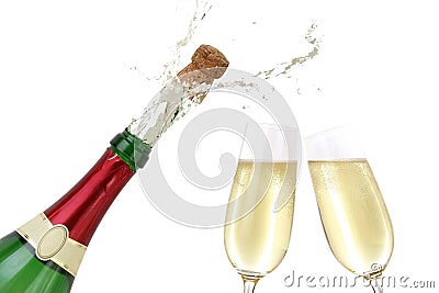 Champagne splashing out of the bottle Stock Photo