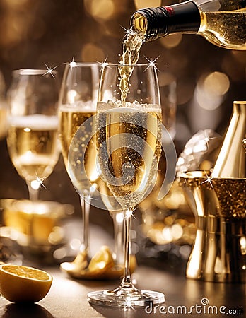 Champagne toast New Year's eve Cartoon Illustration