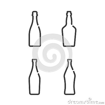 Champagne whiskey martini vermouth. Bottle in flat style on white background. Simple template design. Set beverage icon design. Vector Illustration