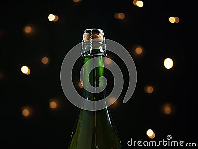 Champagne wine bottle close-up on black Stock Photo