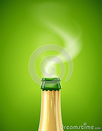 Champagne. Wine bottle with smoke. French traditional drink. Vector Illustration