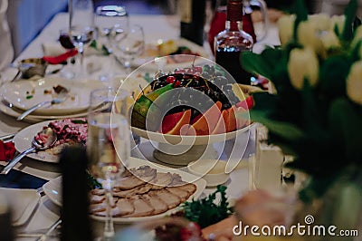 Champagne and wine with celebration food Stock Photo