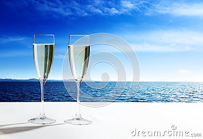 Champaign Glasses and ocean Stock Photo