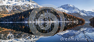 The Champfer Lake at the St. Moritz with crystal clear reflection Stock Photo