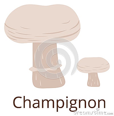 Champignon icon. Edible growing mushroom. Raw fungus Vector Illustration