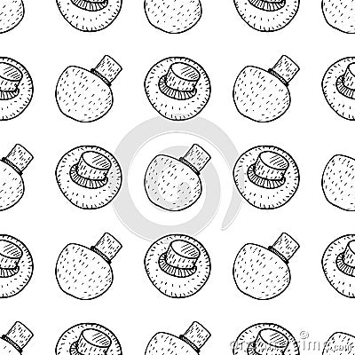 Champignon seamless hand drawn pattern isolated on white background. Seamless pattern of champignon. Doodle, great design for any Cartoon Illustration