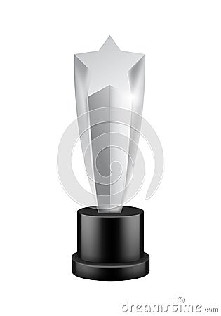 Champion award glass. Shiny realistic silver award, winner trophy awards in star form, sport or art competitions achieve Vector Illustration