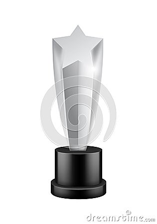 Champion award glass. Shiny realistic silver award, winner trophy awards in star form, sport or art competitions achieve. Blank Vector Illustration