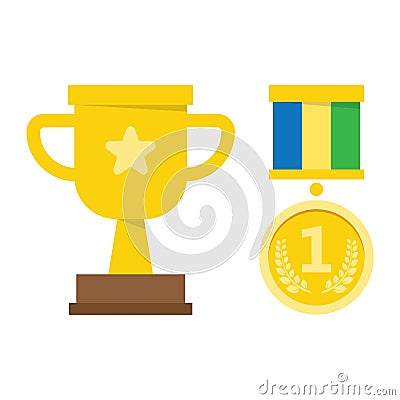 Champion cup, medal. Flat design style. Vector Illustration