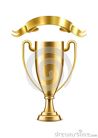Champion gold cup. Winner golden cup trophy isolated on white background vector realistic award Vector Illustration