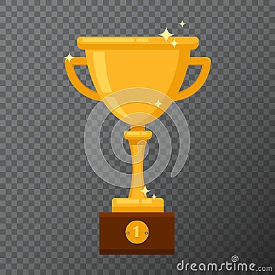 Champion golden goblet on background. Vector illustration with award cup done in simple flat design. Vector Illustration